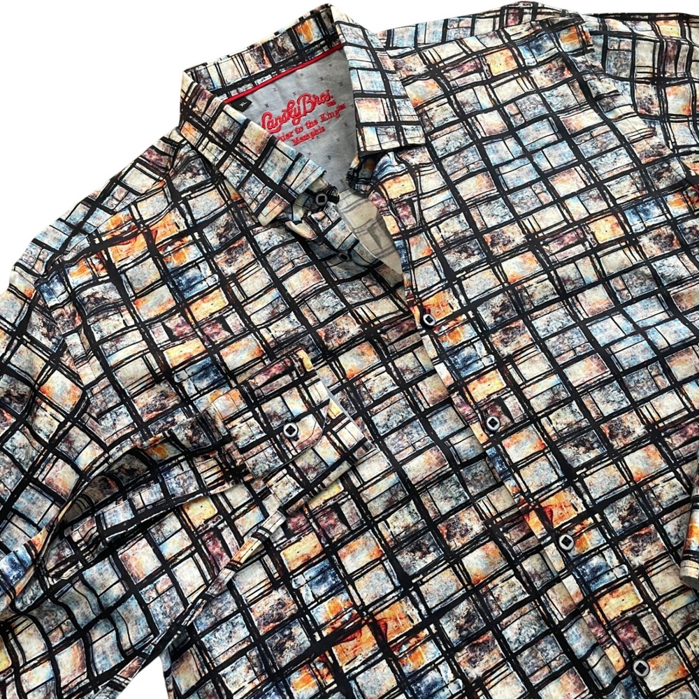 Lansky Bros Memphis Multi Color Abstract Grid Cotton Button Down Shirt Mens XL